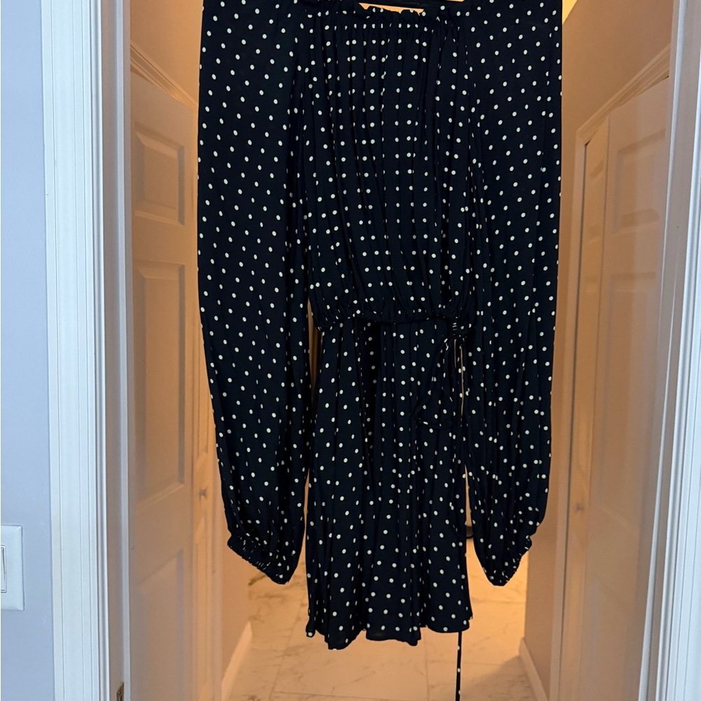 Black Polka Dot Mini Dress with Long Sleeves